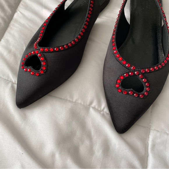 ASOS Lust Heart Diamanté Black Point Toe Ballet Flat - Picture 5 of 7